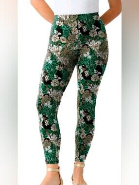 Roaman's Essential Stretch Ankle Length Pull-On Leggings Floral Size 4X 34/36